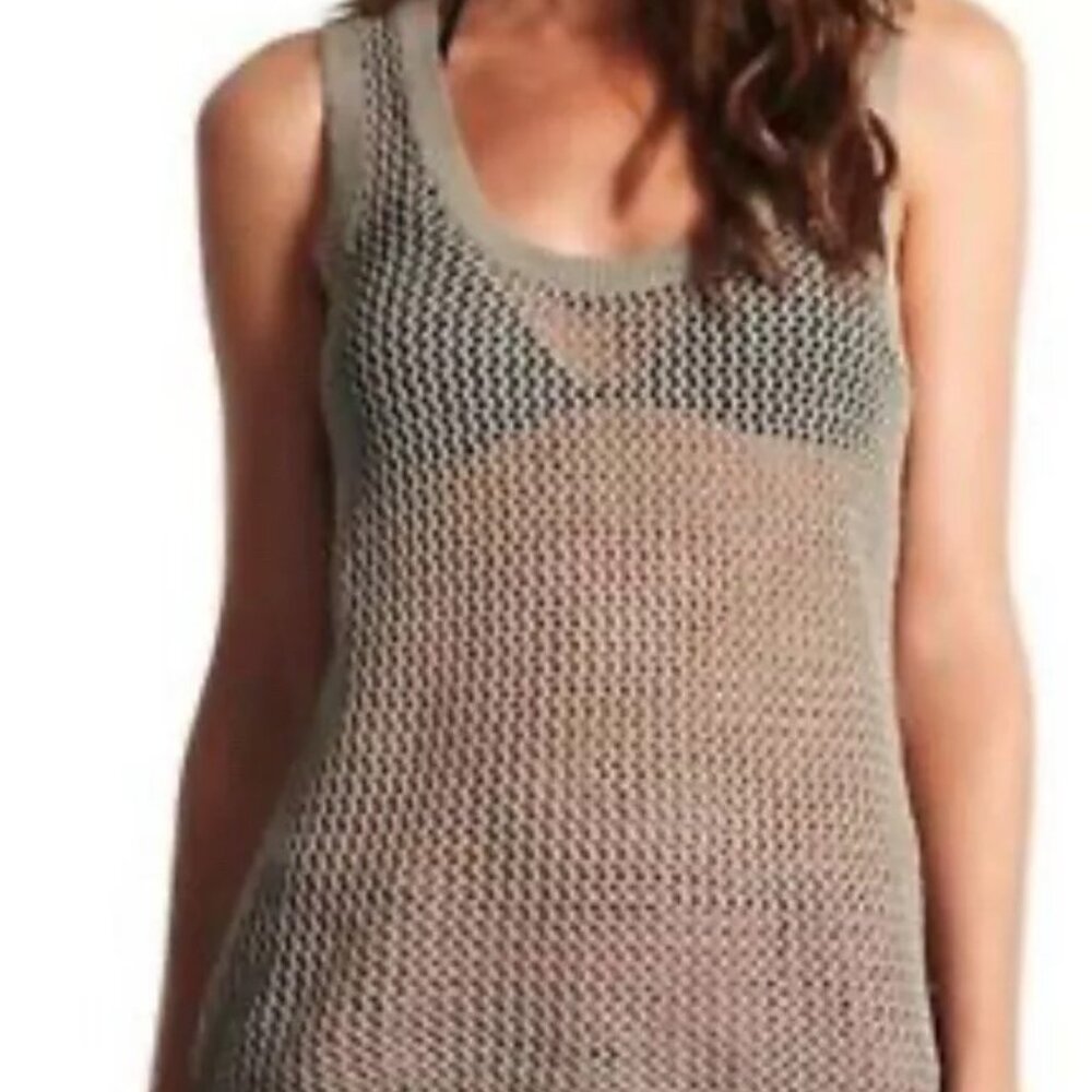 Derek Lam‎ Open Stitch Army Green Wet Sand Crochet Tank Top Size L